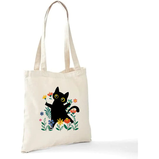Animal Cat Print Canvas Handbag for Ladies