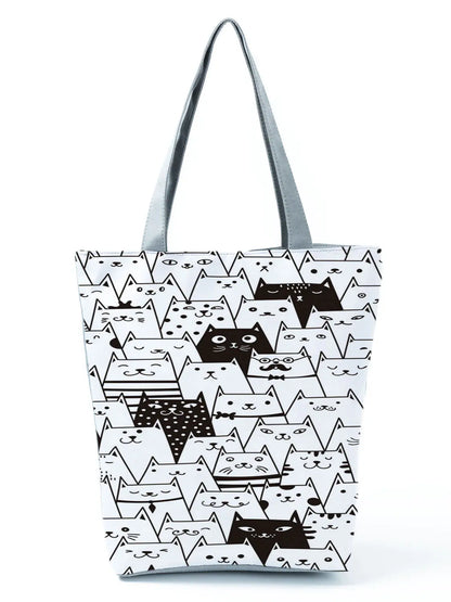 Cat Print Tote Bag - Simple Stylish Shoulder Bag