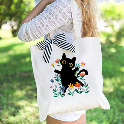 Animal Cat Print Canvas Handbag for Ladies